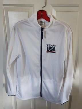 VTG Team USA Jacket Mens Med Olympic Full Zip Track Top Winter Games Polyester